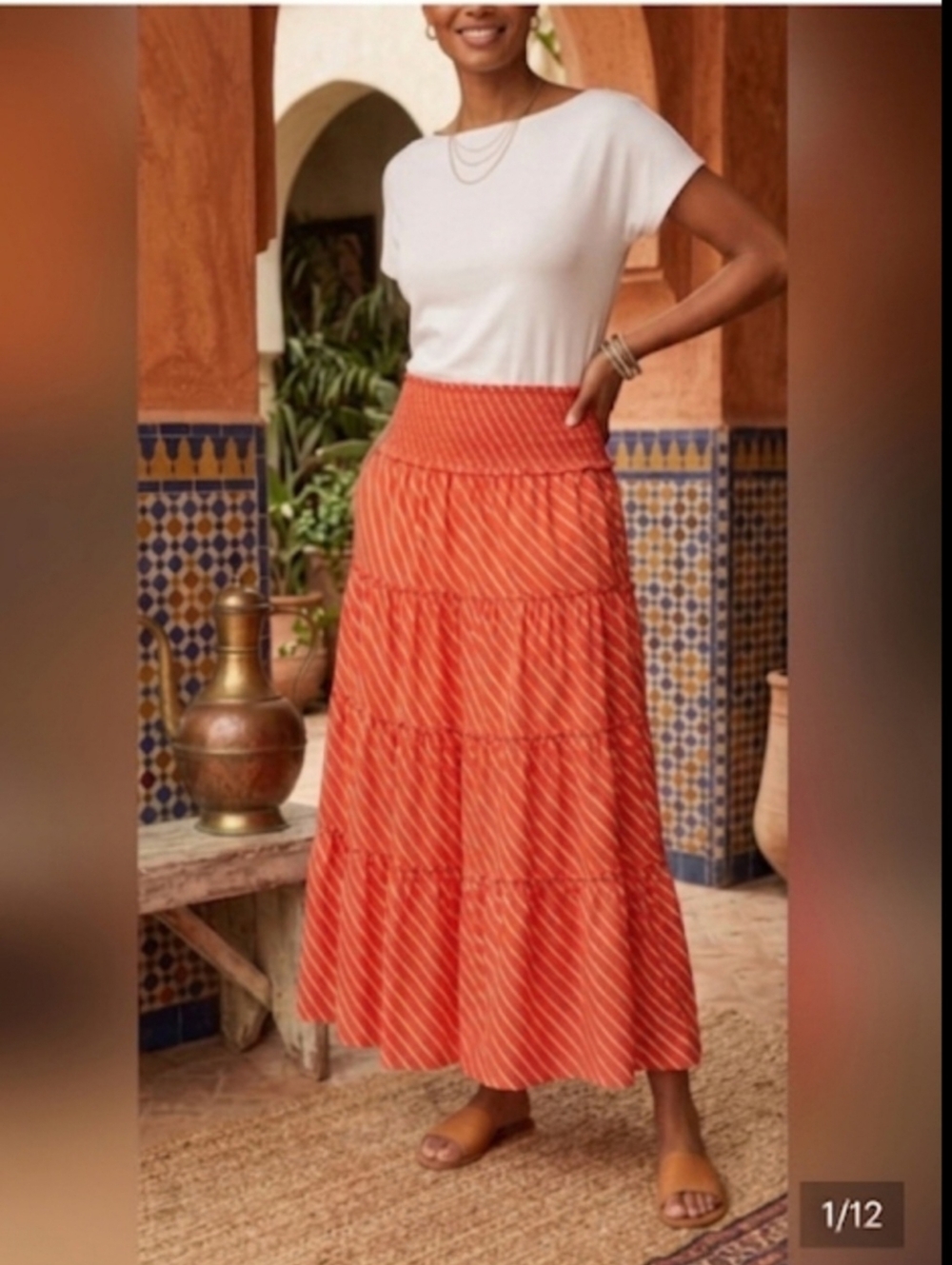 Ralph Lauren Elegant Orange White Maxi Skirt.   Size XL